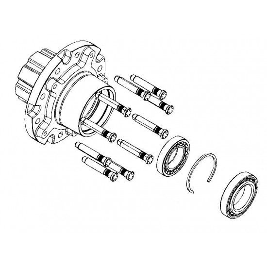 W8003806 - Rear Wheel Hub Assembly With Wheel Studs, Both Bearings, Circlip (JM6 & Dual Rear Wheel)