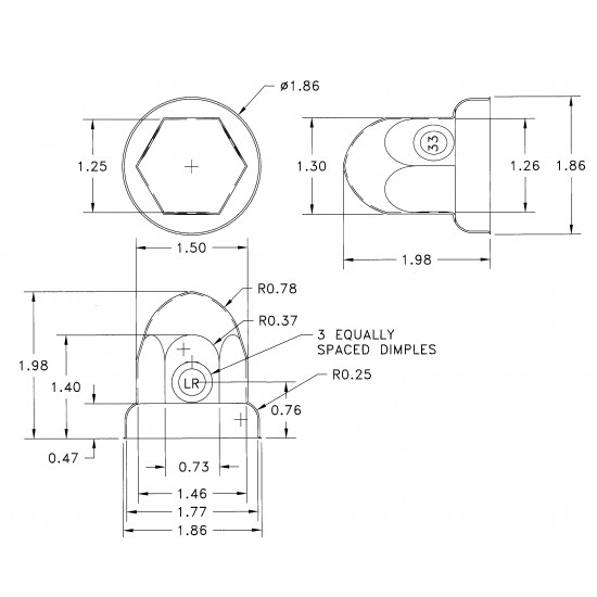 W0004837  -  Lug Nut Cover - Short, Aluminium, Fits 33mm Nut