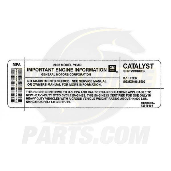 12618494 - Label - Vehicle Emission Control Information
