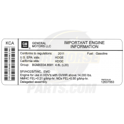 12637563  -  Label - Vehicle Emission (2011 W42 w/ L20)