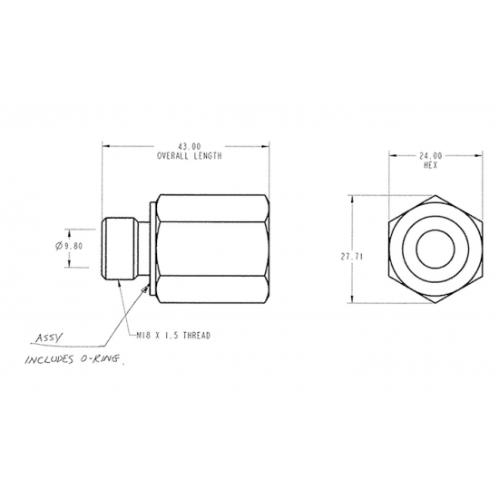W0009669  -  Adapter - PS Pump, Straight (M18x1.5 to 08 Quick-Loc)